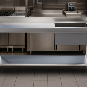 Mesa de Aço Inox com Cuba Direita e Prateleira Inferior